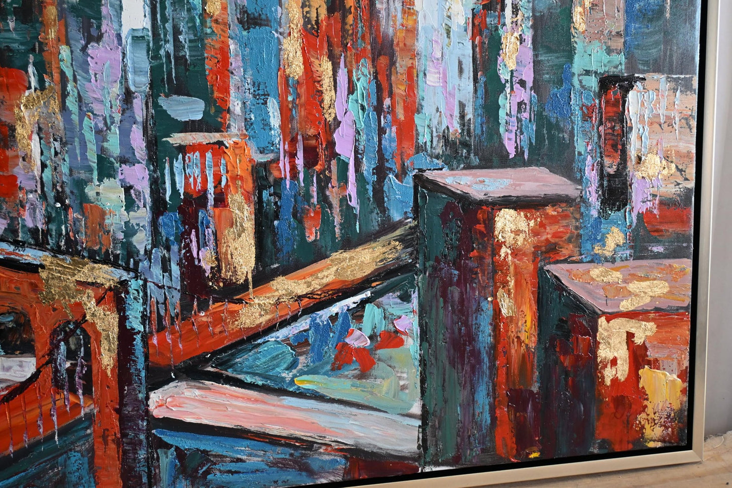 Vivid New York City Canvas Painting Framed Abstract Art 41"x61"