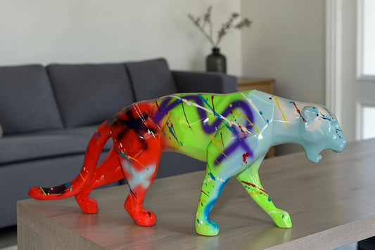 Roaming Graffiti and Splatter paint Jaguar Resin Statue 28" x 7" x 12"H