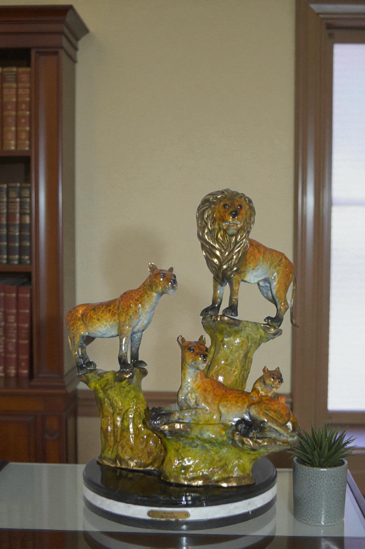 Family of Lions Bronze Statue - Lion King -  Size: 21"L x 22"W x 28"H.