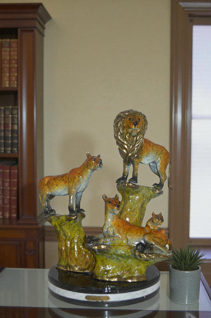 Family of Lions Bronze Statue - Lion King -  Size: 21"L x 22"W x 28"H.