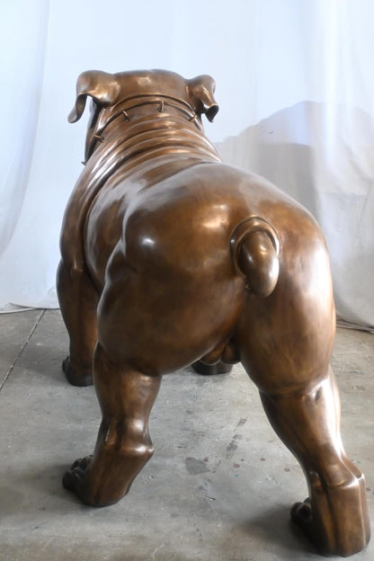 Giant Bronze English Bulldog Statue Studded Collar Decor 80"x35"x54"H