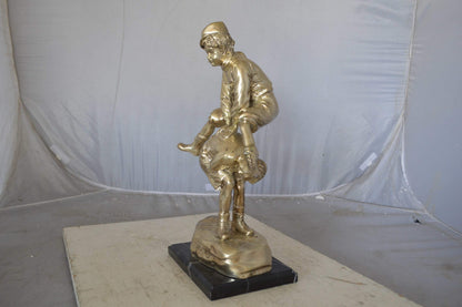 Leapfrog bronze statue silver finish  - Size: 12"L x 7"W x 19"H.