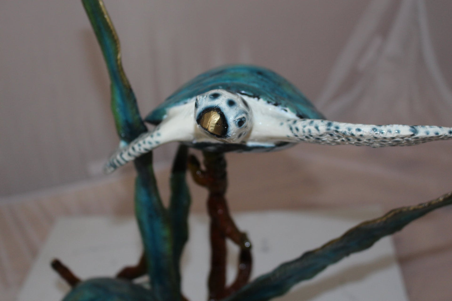 Two Sea Turtles Swimming Bronze Statue -  Size: 17"L x 9"W x 20"H.