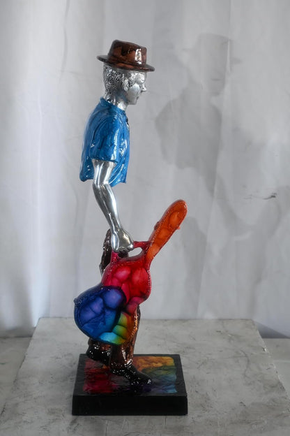 Traveler Guitar Player Sculpture Aluminum Pop Art Statue 8"x10"x25"H