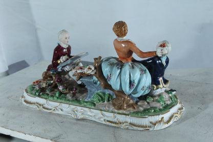 NIFAO Porcelain Rococo Courting Trio Figurine — Artist & Couple 20" x 8" x 10"H