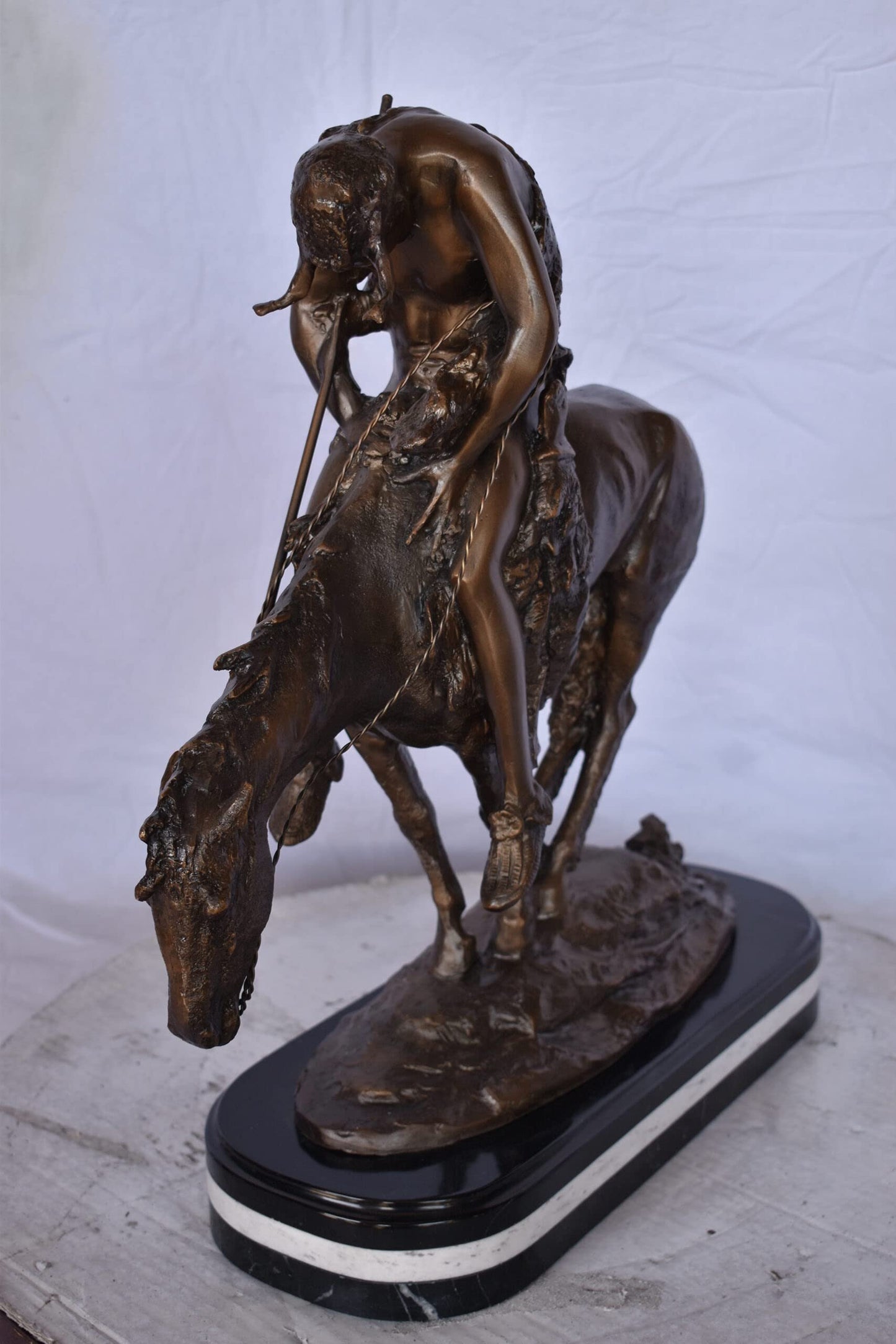 End of The Trail, a James Fraser Replica Bronze Statue - Size: 7"L x 20"W x 21"H
