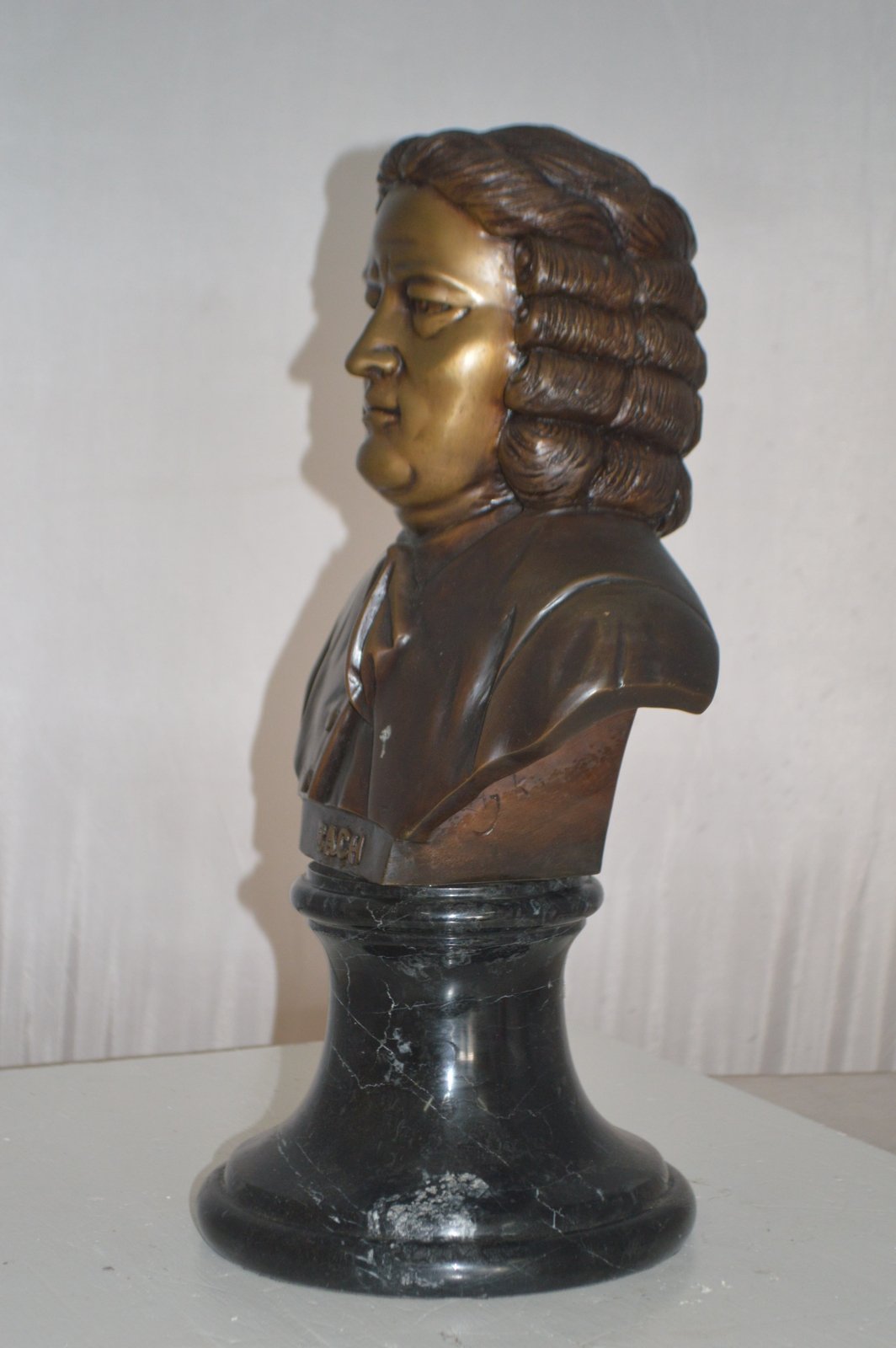 Johann Sebastian Bach Bust Bronze Statue -  Size: 11"L x 9"W x 20"H.