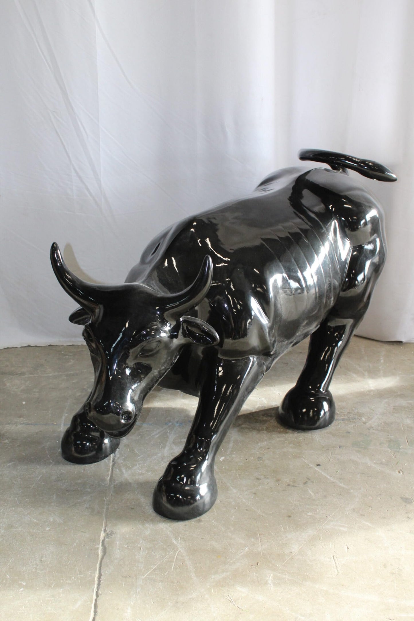 Iconic Giant Fiberglass Black Color Wall Street Bull 57" x 28" x 33"H