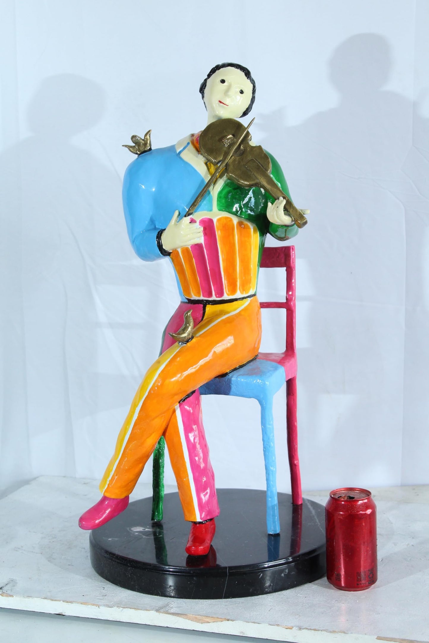 NIFAO Picasso Style Bronze Violinist Statue Colorful Musician Décor 15" x 14" x 28"H