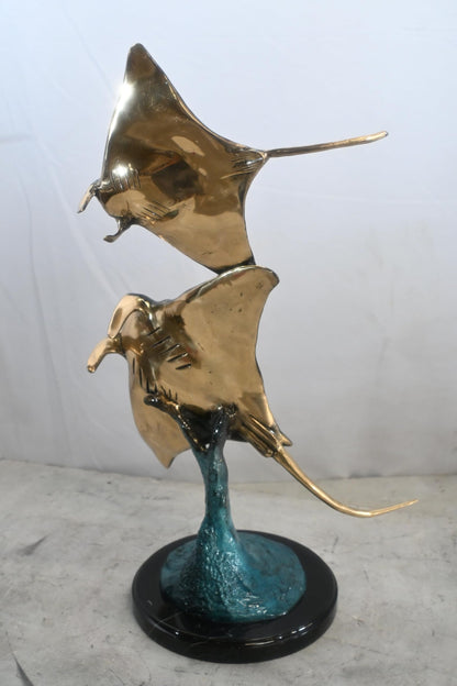 Two Stingrays Bronze Sculpture Ocean Wave Base 13"x7"x23"H