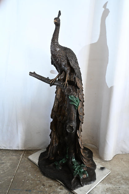 Life Size Peacock Bronze Statue Bird Sculpture Large 31"x30"x64"H