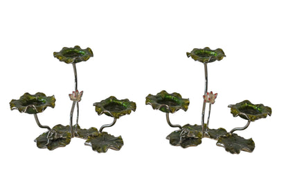 Two Sets of Candle Holders Made of Enameled Metal Size: 8" x 5" x 6"H