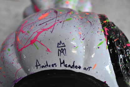 NIFAO Money Bag Vase Ceramic Sculpture Neon Splatter Andres Mendez 4"x5"x6"H