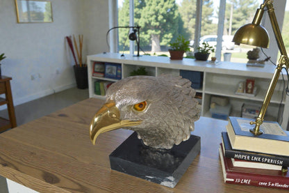 Eagle head Silver Finish - Bronze Statue -  Size: 10"L x 6"W x 8.5"H.