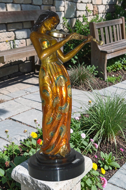 Girl Playing the violin Bronze Statue -  Size: 10"L x 7"W x 19"H.
