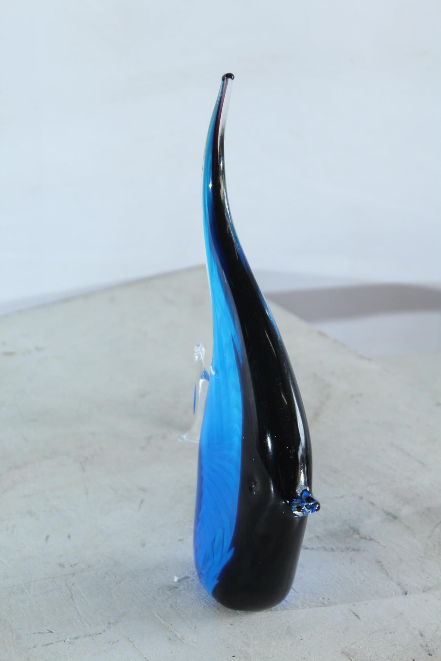 NIFAO Glass Angelfish Figurine Blue Black Hand Blown Art Decor 6" x 3" x 9"H