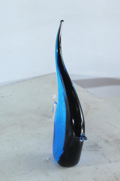 NIFAO Glass Angelfish Figurine Blue Black Hand Blown Art Decor 6" x 3" x 9"H