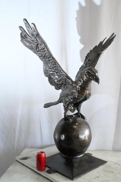 Wings Spread Eagle Atop Globe Handcrafted Aluminum Decor 29"x25"x40"H