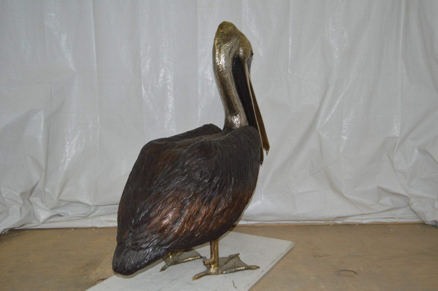 Upright Pelican Bronze Statue Fountain - Size: 46"L x 20"W x 44"H.