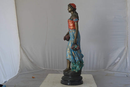 Beautiful lady with grapes bronze statue  - Size: 14"L x 6"W x 20"H.