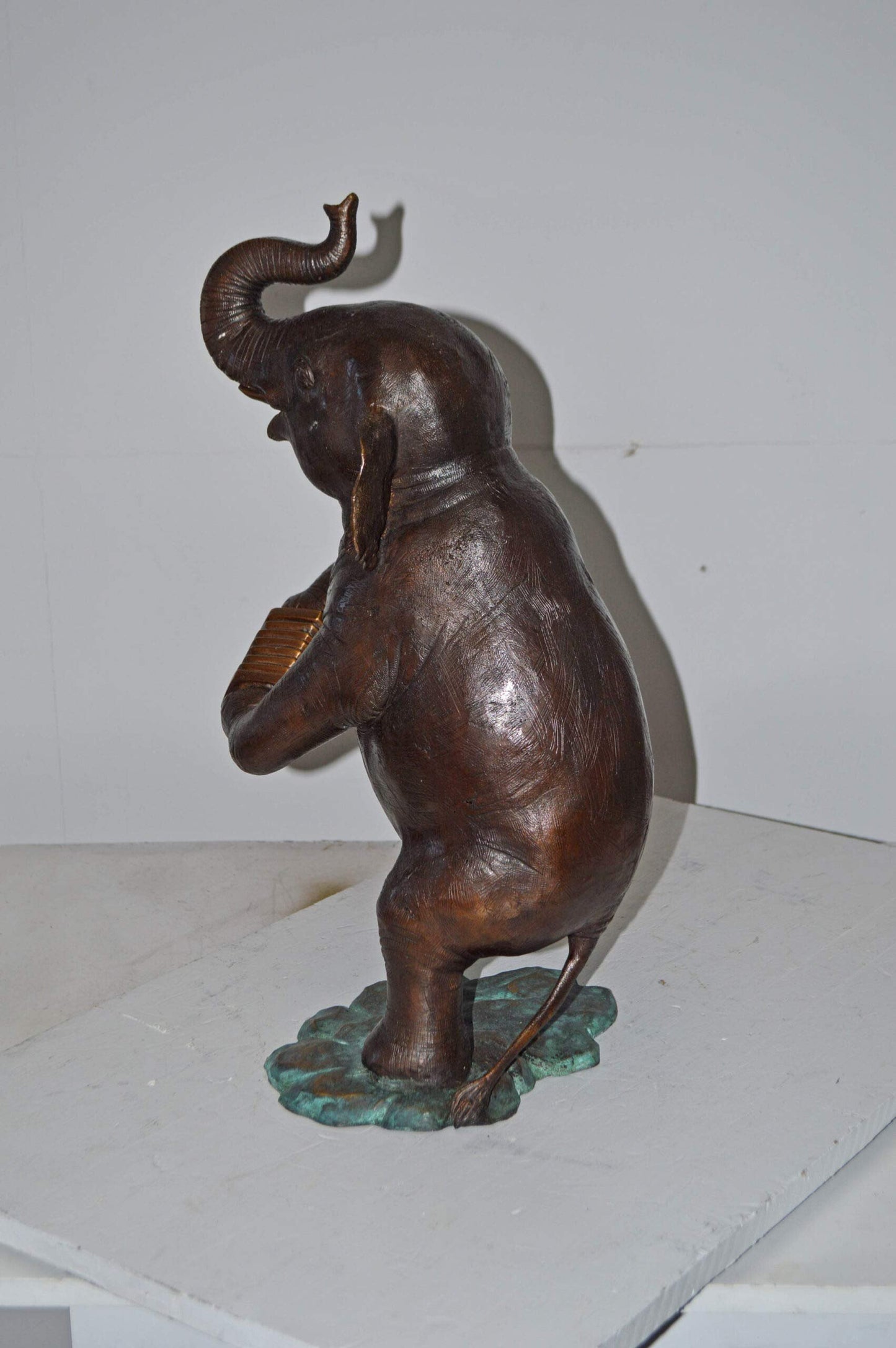 Circus Elephant Dance and Play the Accordion Bronze Statue - 13" x 11" x 22"H