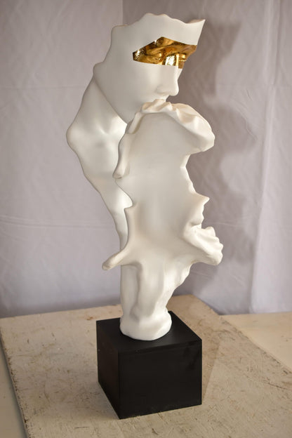 Abstract Modern Lovers White Resin Statue 12" x 8" x 26"H