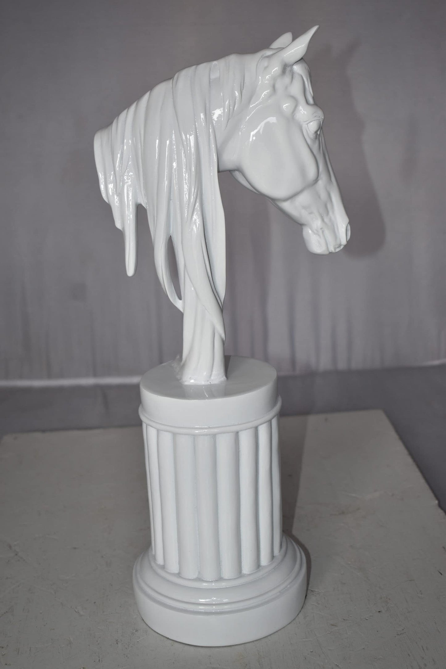 Modern Art of a White Horse Bust Statue Made of Resin Size: 10" x 5" x 19"H
