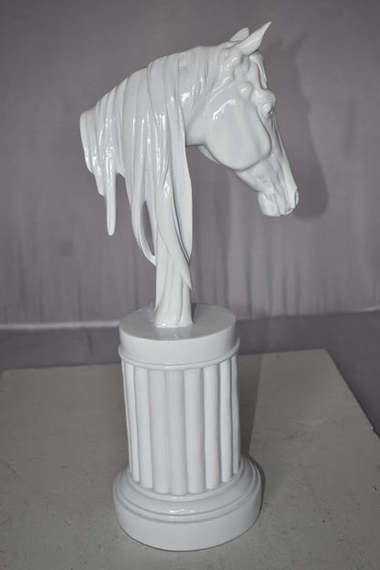 Modern Art of a White Horse Bust Statue Made of Resin Size: 10" x 5" x 19"H
