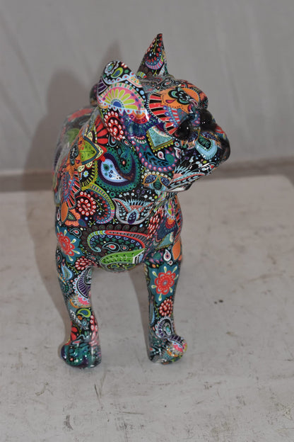 Multicolor Abstract Pug Resin Statue Size: 13" x 5" x 11"H