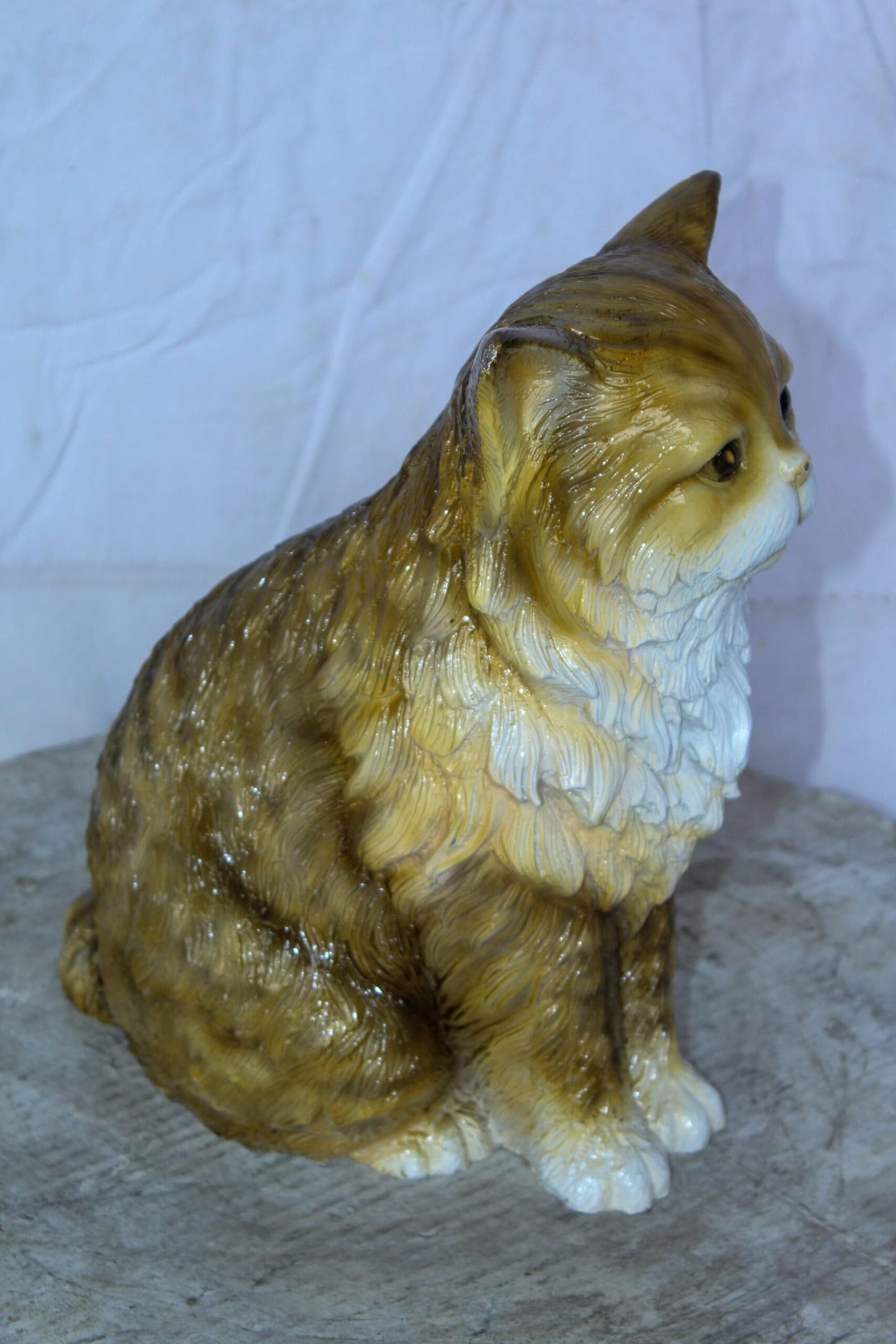 Colored Cat Sitting Bronze Statue, Charming for Cat Lovers 12" x 10" x 14"H