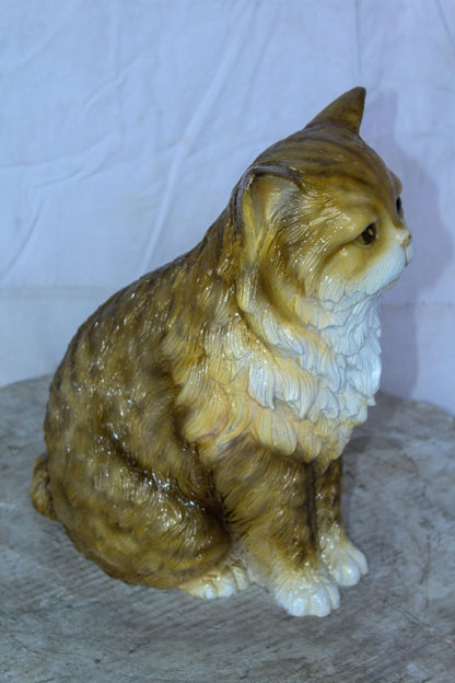 Colored Cat Sitting Bronze Statue, Charming for Cat Lovers 12" x 10" x 14"H