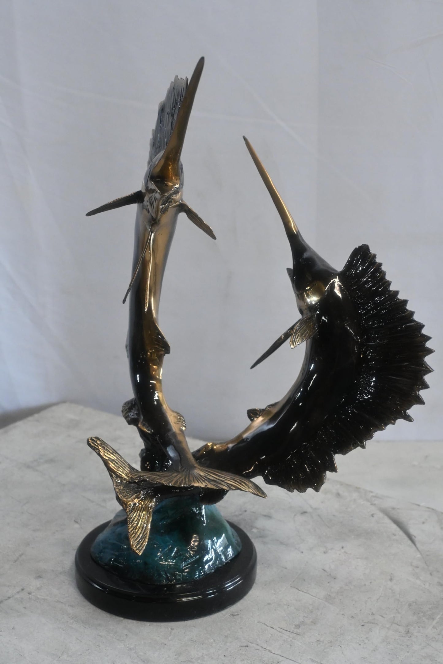 Bronze Sailfish Sculpture Pair Ocean Fish Statue 15"x12"x19"H