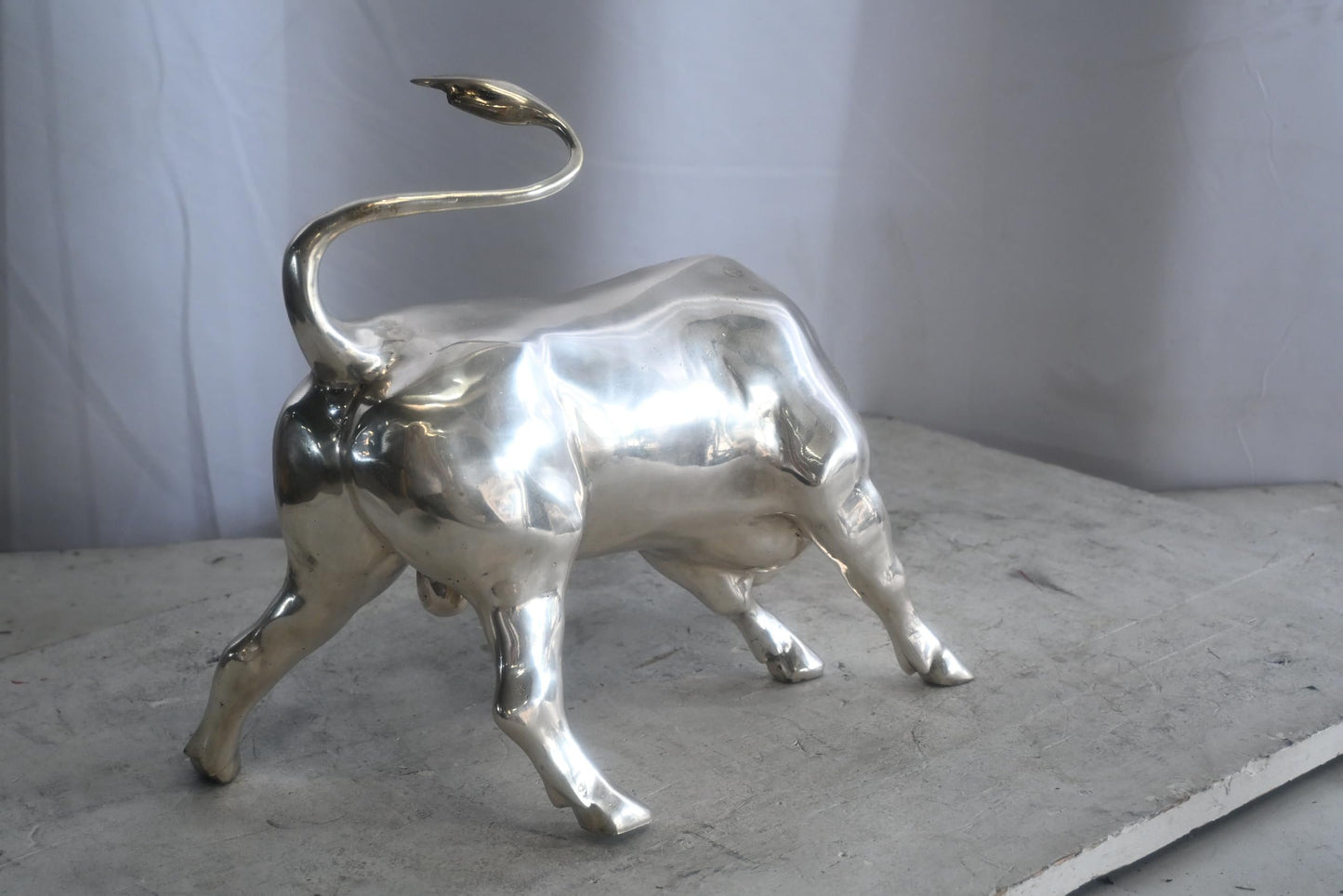 Charging Bull Silver Finish Bronze Wall Street Replica 16"x12"x13"H