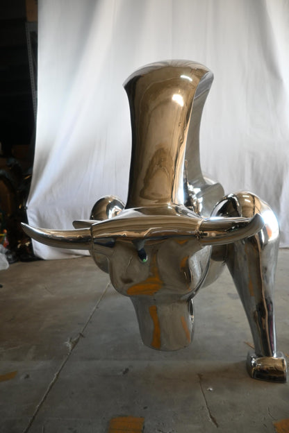 Giant Abstract Stainless Steel Charging Bull Floor Sculpture 105"x36"x58"H