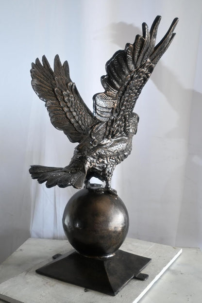Wings Spread Eagle Atop Globe Handcrafted Aluminum Decor 29"x25"x40"H
