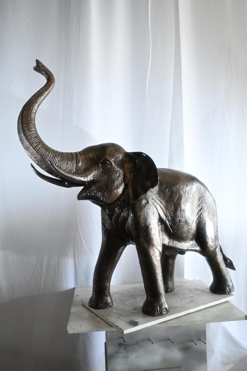Aluminum Elephant Raised Trunk Sculpture Dark Bronze Art 52"x22"x55"H