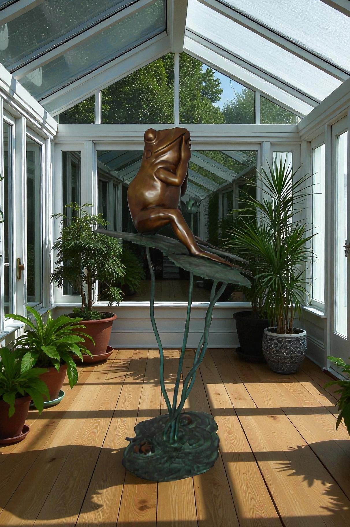 Frog on Lotus Bronze fountain Statue -  Size: 22"L x 20"W x 44"H.