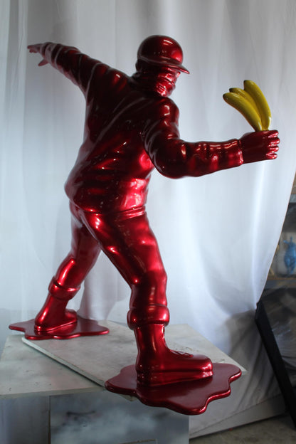 NIFAO Banana Thrower Sculpture Metallic Red Street Art Pop Art Resin 51"x16"x57"H