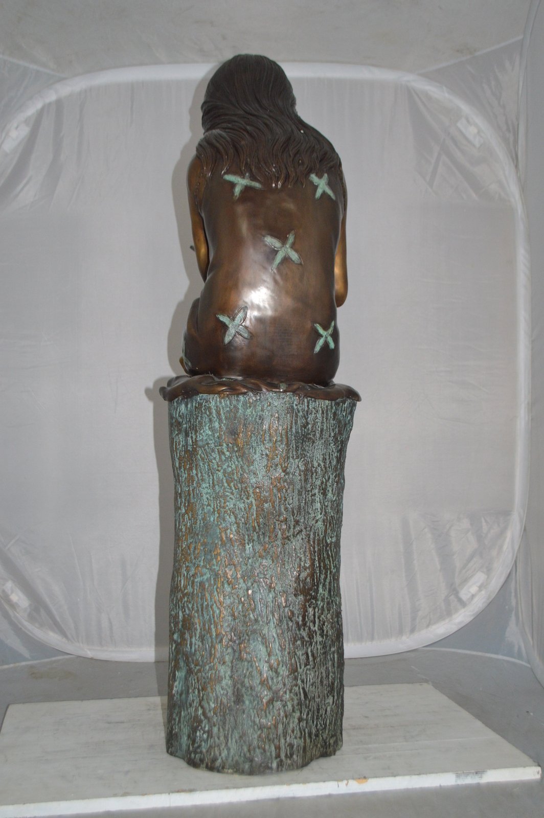 Sitting Girl on Log Reading a Book Bronze Statue -  Size: 19"L x 13"W x 48"H.