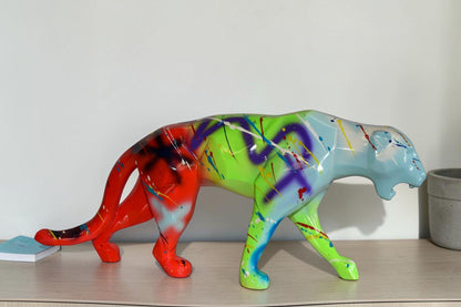 Roaming Graffiti and Splatter paint Jaguar Resin Statue 28" x 7" x 12"H