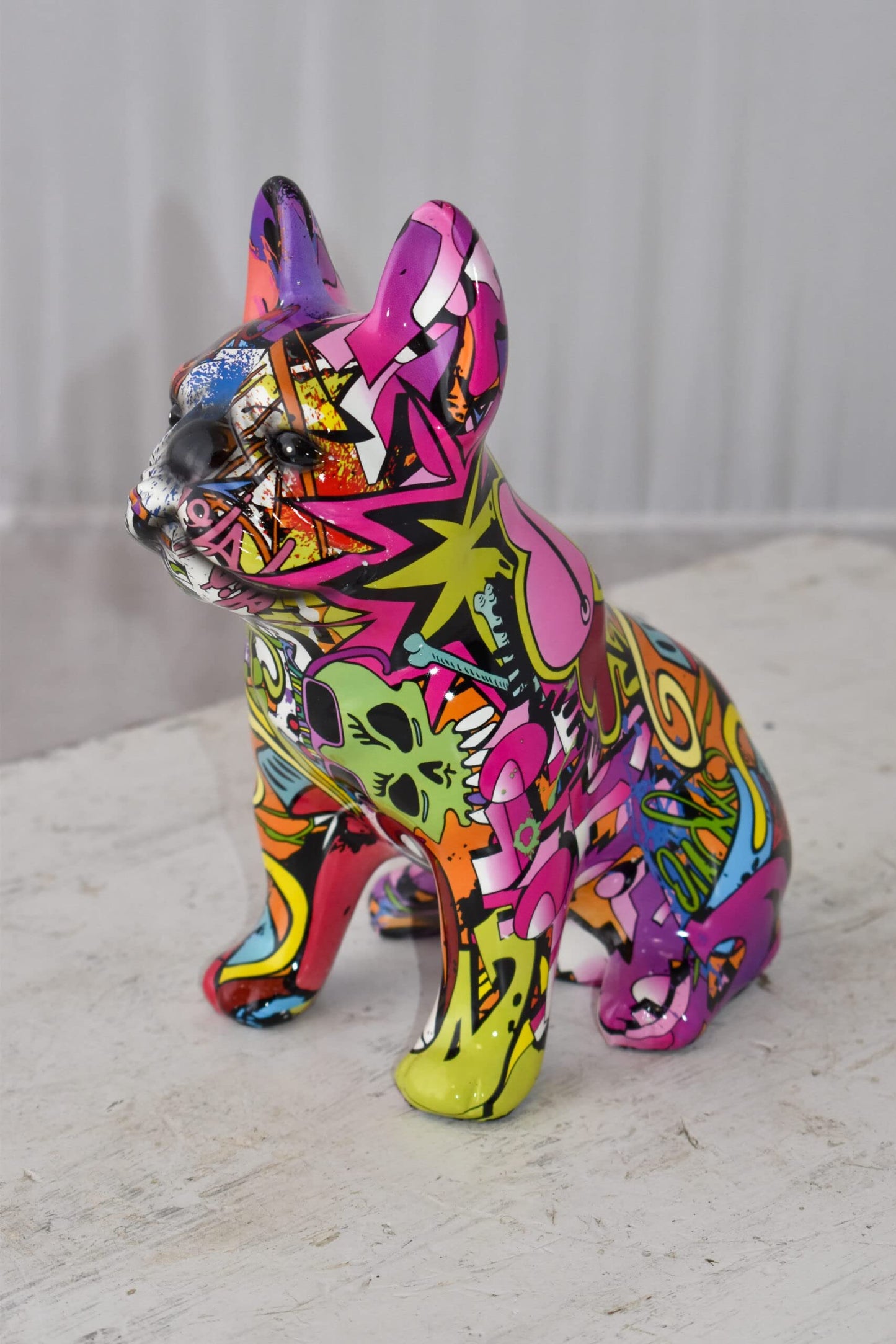 French Bulldog Painted Purple Graffiti Resin Statue Size: 8" x 5" x 10"H
