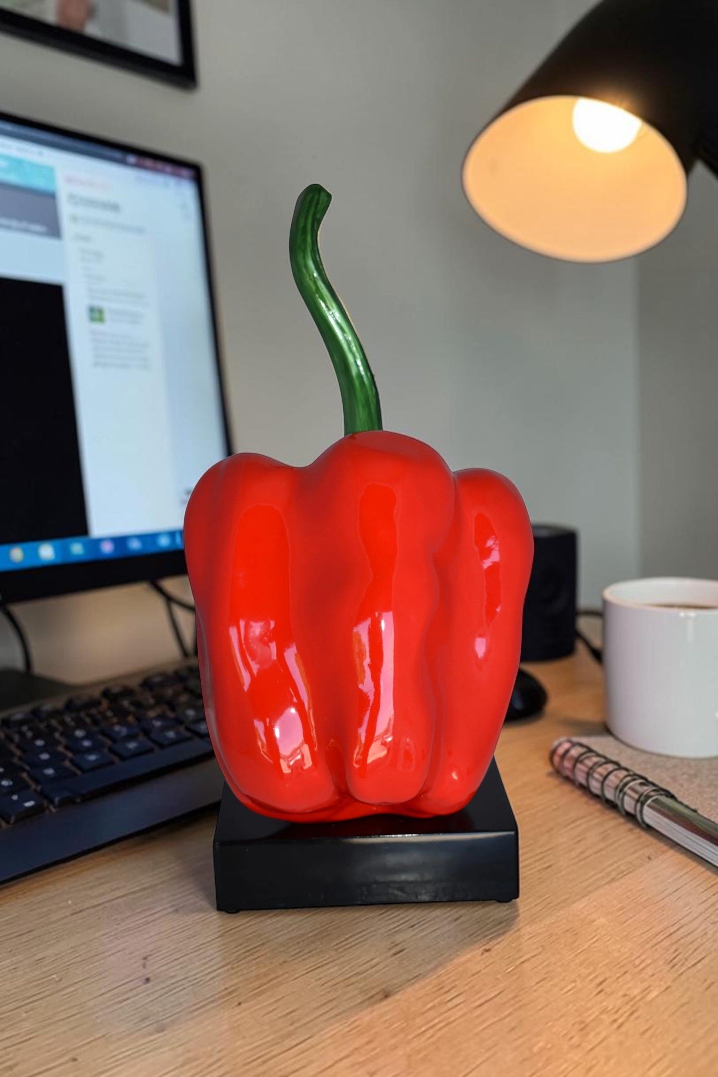 Modern Look of a Giant Red Pepper Mounted on A Base Size: 10" x 12" x 19"H