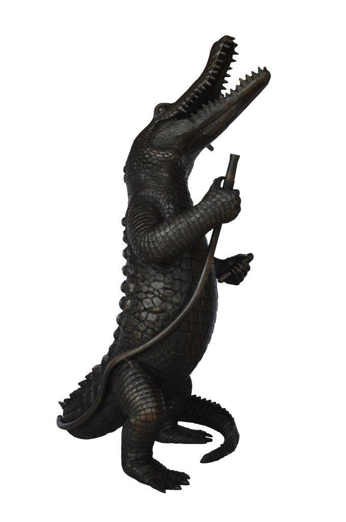 Alligator having fun bronze statue - fountain -  Size: 15"L x 15"W x 31"H.