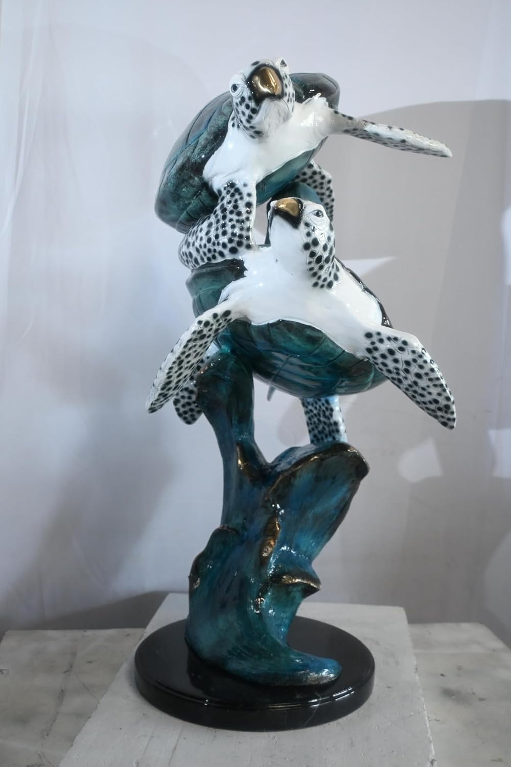 Bronze Two Sea Turtles Sculpture on Wave Base 26"x21"x41"H