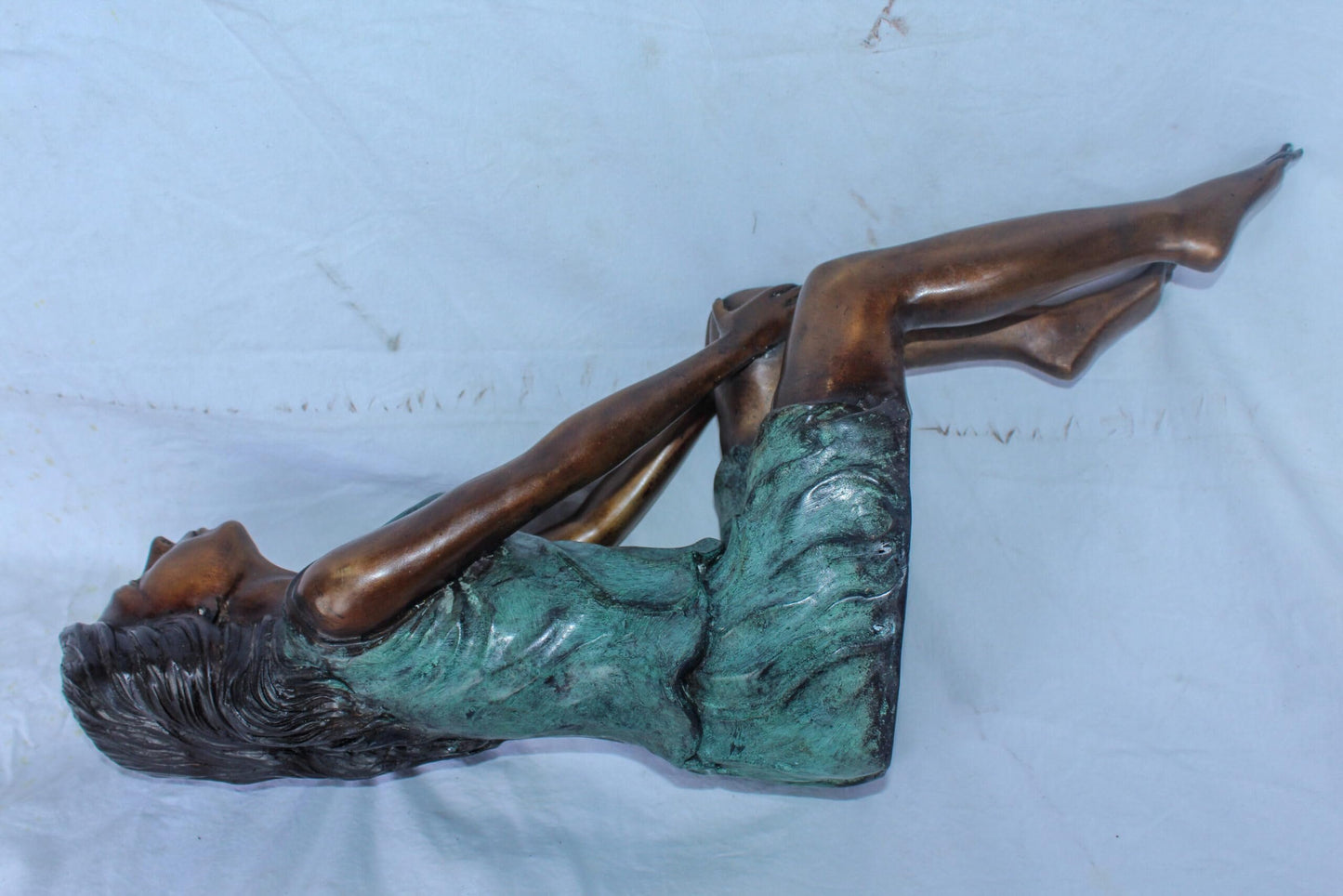 Graceful Young Woman Sitting on the Ledge Bronze Statue 13" x 7" x 23"H
