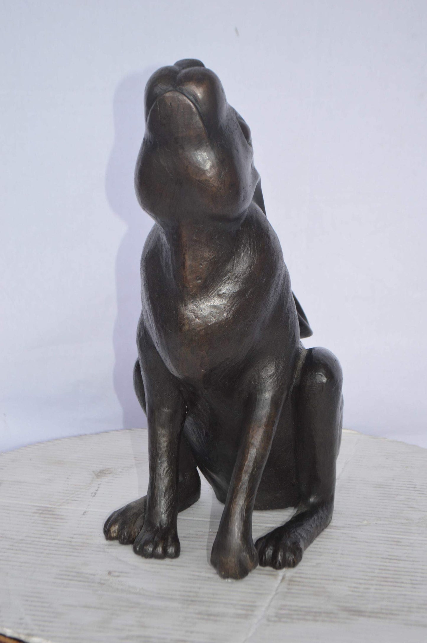Rabbit Gazing Up Bronze Statue - Size: 8"L x 14"W x 16"H.