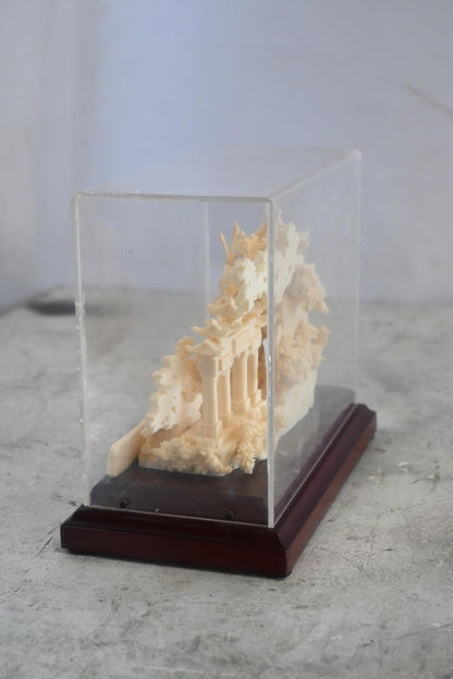Carved Resin Galloping Horses Chinese Garden in Case 8"x4"x7"H