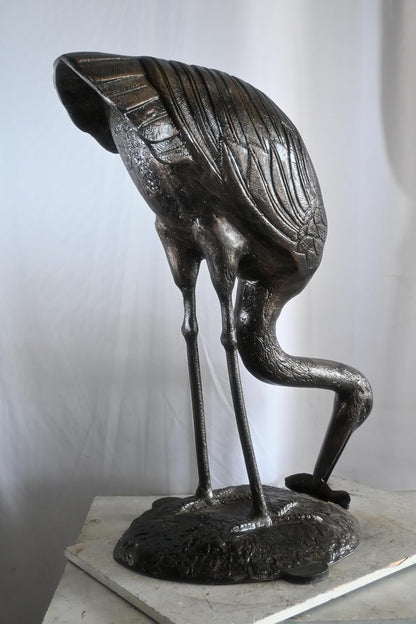 Aluminum Fishing Heron Sculpture Dark Bronze Patina Bird 34"x24"x40"H