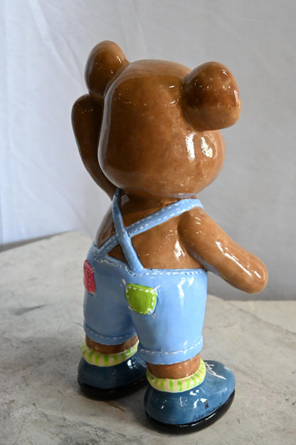 Teddy Bear Ceramic Figurine Overalls Shoes Andres Mendez 8"x5"x15"H