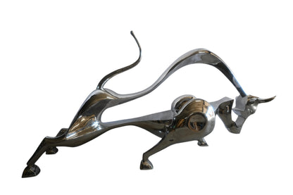 Giant Abstract Stainless Steel Charging Bull Floor Sculpture 105"x36"x58"H